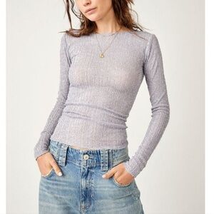 Free People Lavender Ribbed Long Sleeve Top
